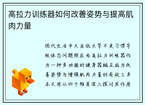 高拉力训练器如何改善姿势与提高肌肉力量